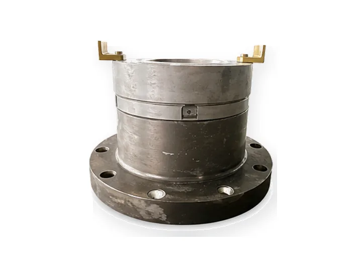 Crusher hydraulic safety coupling replacement assembly on white background